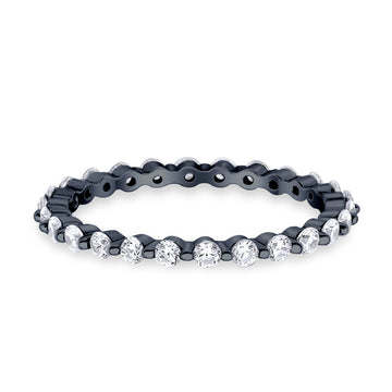 Eternity Stackable Band Round Black Tone, Simulated Cubic Zirconia 925 Sterling Silver